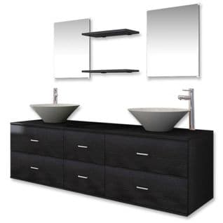 Meubles De Salle De Bain 9 PCs Avec Lavabo Et Robinet Noir