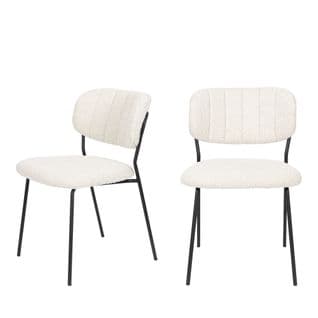 Lot De 2 Chaises En Tissu Bouclette Et Métal Pieds Noirs