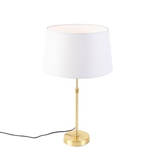 Lampe De Table Or / Laiton Avec Abat-jour En Lin Blanc 35 Cm - Parte