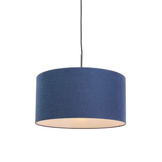 Moderne Hanglamp Zwart Met Antiek Blauwe Kap 50cm - Combi 1