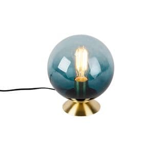 Lampe De Table Art Déco En Laiton Avec Verre Bleu - Pallon