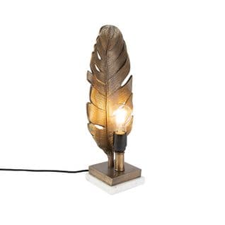 Lampe De Table Art Déco En Bronze Avec Socle En Marbre - Feuille