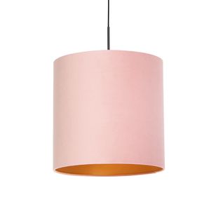 Suspension Avec Abat-jour En Velours Rose Avec Doré 40 Cm - Combi