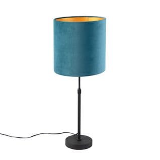 Lampe De Table Noir Avec Abat-jour Velours Bleu Avec Or 25 Cm - Parte