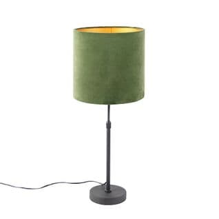 Lampe De Table Noir Avec Abat-jour En Velours Vert Avec Or 25 Cm - Parte
