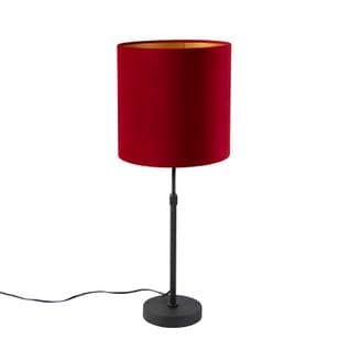 Lampe De Table Noir Avec Abat-jour En Velours Rouge Avec Or 25 Cm - Parte