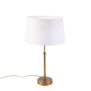 Lampe De Table En Bronze Avec Abat-jour En Lin Blanc 35cm - Parte