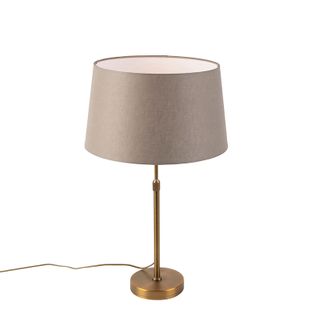 Lampe De Table En Bronze Avec Abat-jour En Lin Taupe 35cm - Parte