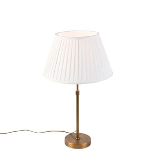 Lampe De Table En Bronze Avec Abat-jour Plissé Blanc 35cm - Parte