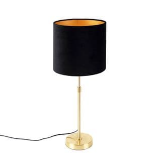 Lampe De Table Or / Laiton Avec Abat-jour En Velours Noir 25 Cm - Parte