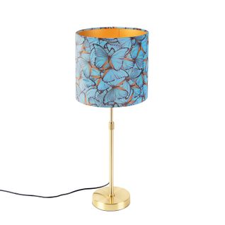 Lampe De Table Or / Laiton Avec Abat-jour Velours Papillons 25 Cm - Parte