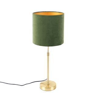 Lampe De Table Or / Laiton Avec Abat-jour Velours Vert 25 Cm - Parte