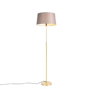 Lampadaire Or / Laiton Avec Abat-jour Lin Taupe 45 Cm - Parte