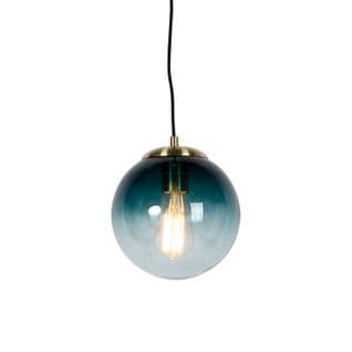 Lampe à Suspension Art Déco En Laiton Et Verre Bleu Océan 20 Cm - Pallon