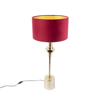 Lampe De Table Art Déco Avec Abat-jour En Velours Rouge 35 Cm - Diverso
