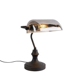 Lampe De Notaire Classique Noire Avec Verre Miroir Fumé - Banker