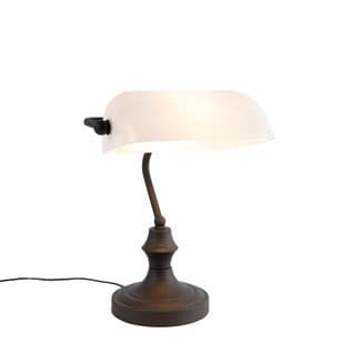 Lampe De Notaire Classique Noire Avec Verre Opale - Banker