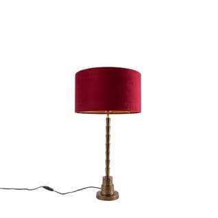 Lampe De Table Art Déco Bronze Velours Abat-jour Rouge 35 Cm - Pisos