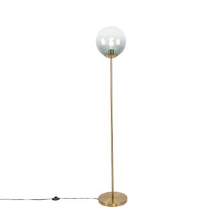 Lampadaire Art Déco En Laiton Avec Verre Vert - Pallon Mezzi