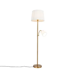 Lampadaire Classique Bronze Abat-jour En Tissu Blanc Avec Lampe De Lecture - Retro