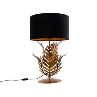 Lampe De Table Vintage Or Avec Abat-jour En Velours Noir 35 Cm - Botanica