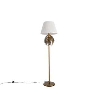 Lampadaire Vintage Or Avec Abat-jour Plissé Blanc 45 Cm - Botanica