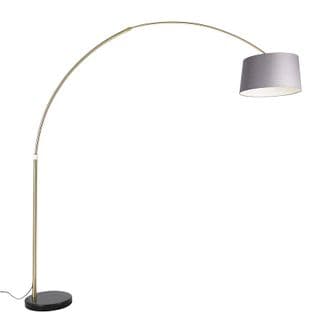 Lampe à Arc En Laiton Avec Abat-jour En Tissu Marbré Gris 45 Cm - Xxl