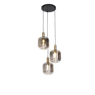 Lampe à Suspension Design Noir Avec Or Avec Verre Fumé 3 Lumières - Zuzanna