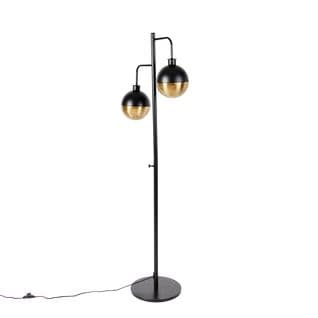 Lampadaire Industriel Noir Avec Laiton 2 Lumières - Haicha