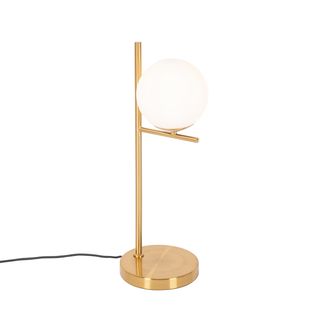 Lampe De Table Art Déco Or Et Verre Opale - Flore