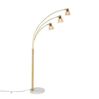 Lampe Arc Bronze Avec Marbre Et Verre Ambré 3 Lumières - Nina