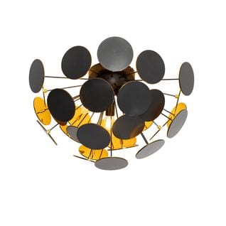 Plafonnier Design Noir Et Doré 54cm 3 Lumières - Cerchio