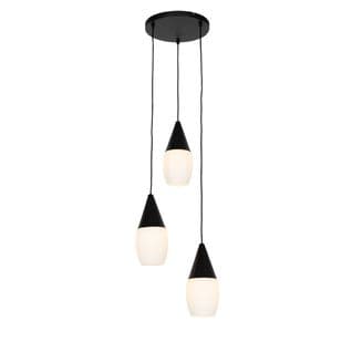 Lampe à Suspension Moderne Noire Avec Verre Opale 3 Lumières - Drop