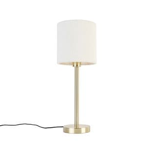 Lampe De Table Classique Laiton Avec Abat-jour Bouclé Blanc 20 Cm - Simplo