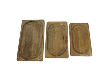 Plateaux Décoratifs - 46x26x3 - Naturel - Bois De Manguier - Lot De 3