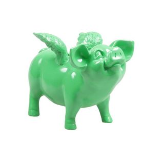 Tirelire Cochon Avec Ailes En Résine 14 X 25 X 15 Cm Vert Citron