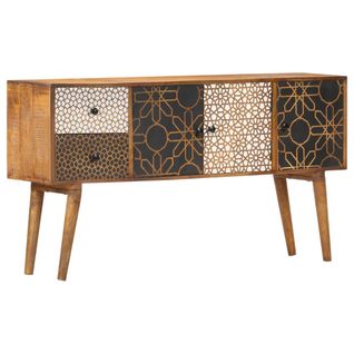 Buffet Avec Motif Imprimé 130x30x70 Cm Bois De Manguier Massif