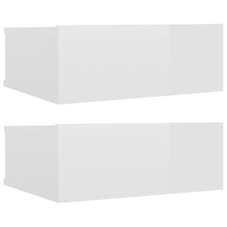 Vidaxl Tables De Chevet 2 Pcs Avec Tiroir Flottantes Blanc Brillant 40x30x15 Cm Armoires De Nuit