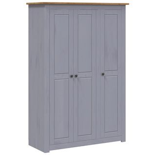 Vidaxl Garde-robe 3 Portes Gris 118x50x171,5 Cm Pin Assortiment Panama Penderie Armoire De Rangement