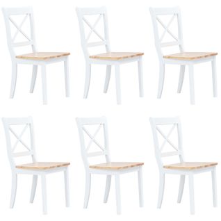 Chaises à manger lot de 6 blanc et bois clair bois hévéa massif