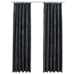 Rideaux Occultants Et Crochet 2pcs Velours Anthracite 140x225cm