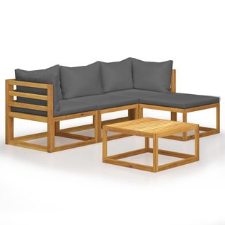 Salon De Jardin 5 PCs Avec Coussins Bois D'acacia Solide