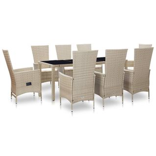 Salon De Jardin Avec Coussins 9 PCs Résine Tressée Beige