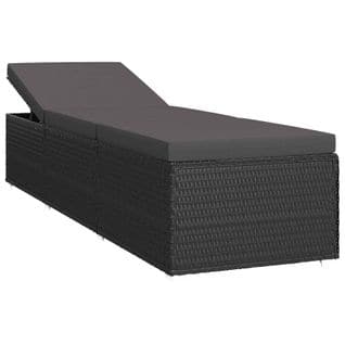 Chaise Longue En Résine Tressée Et Coussin - 195x60x31 Cm - Noir