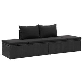 Chaise Longue Avec Coussins Résine Tressée Noir