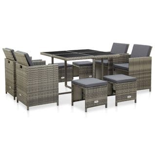 Mobilier À Dîner De Jardin 9pcs Et Coussins Résine Tressée Gris