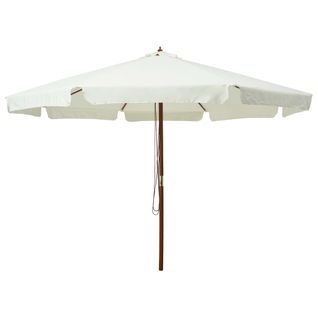 Vidaxl Parasol Avec Mât En Bois 330 Cm Blanc Sable Support Jardin Patio Arrière-cour Extérieur