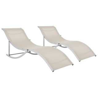 Chaises Longues Pliables 2 PCs Crème Textilène