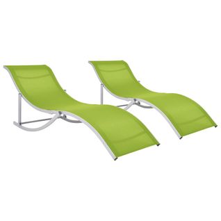 Chaises Longues Pliables 2 PCs Vert Textilène