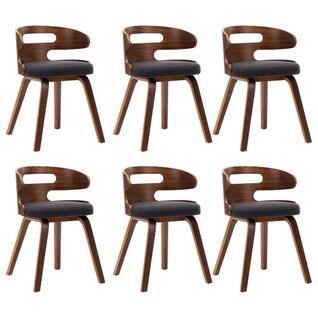 Chaises À Manger Lot De 6 Gris Foncé Bois Courbé Et Tissu